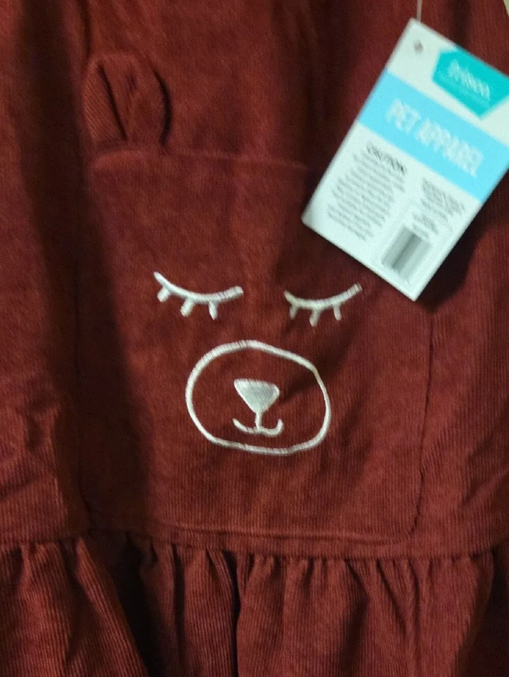 Red Corduroy Dog Dress with Bear Motif - Pets Dog